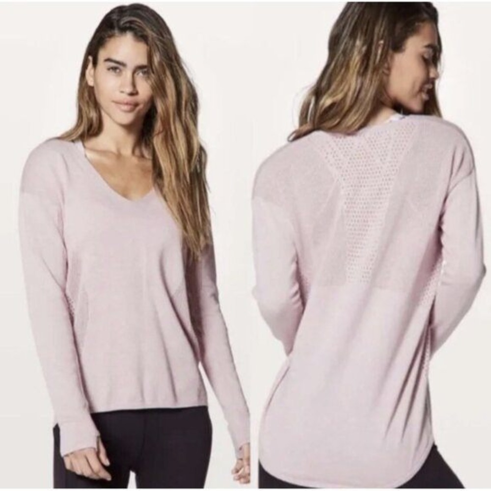 Lululemon Still Movement V-Neck Sweater Heathered Petals Pink Womens Medium